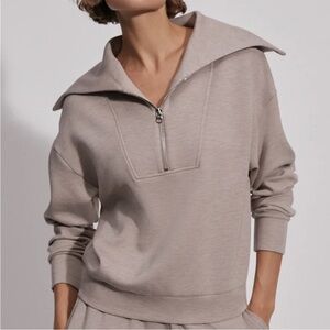 Varley Yates Half Zip Taupe Marl Sweater Size S